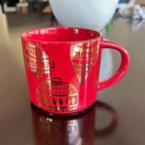 Starbucks 2015 holiday mug red with gold metallic ornaments